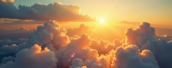Fototapeta premium Glowing golden light filtering through clouds in a heavenly sky, heavenly, serene, peaceful