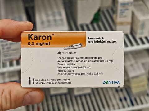 Prague,Czech Republic-January 8 2025: Karon is an Alprostadil injection, used for erectile dysfunction and vascular conditions by improving blood circulation.

