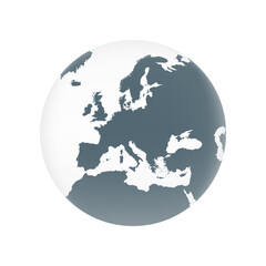 Europe globe map. World globe map isolated on white background. Europe globe icon. 3D globe of Europe. Vector illustration. 