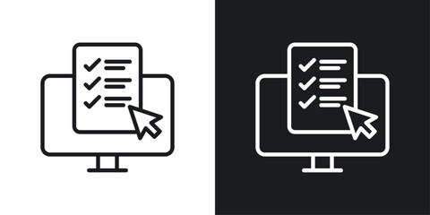Online test icons set in black and white stroke lines