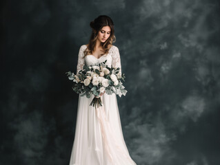 Elegant Bride in Clean Minimalist Background – Winter Wedding Aesthetic