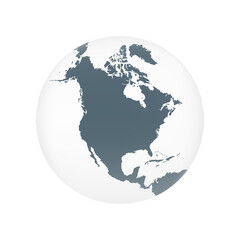North America globe map. World globe map isolated on white background. North America globe icon. Minimalist 3D globe of North America. Vector illustration. 