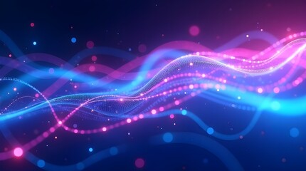 Futuristic neon waves in blue and pink flowing on a dark background. Abstract digital energy, perfect for technology, sci-fi, and modern design concepts