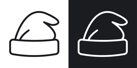 Santa hat icons set in black and white stroke lines