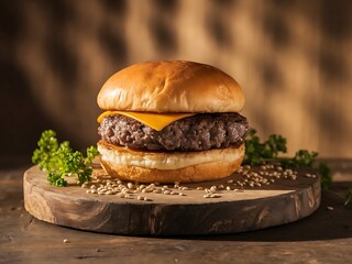 Beef burgers on wooden plate