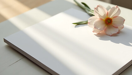 Flower on blank white paper in natural light