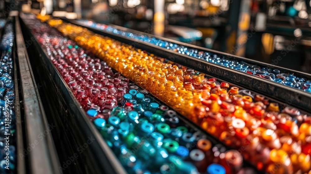 Poster vibrant array of colorful beads in a factory setting, showcasing production and craftsmanship