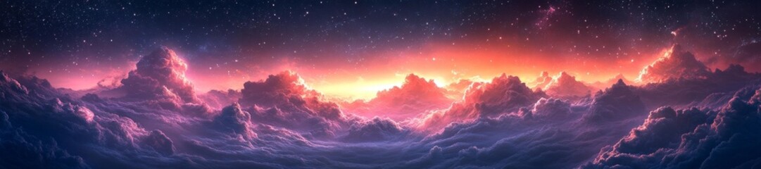 Fototapeta premium A breathtaking cosmic cloudscape in vibrant hues of purple pink and blue with shimmering stars. Generative AI