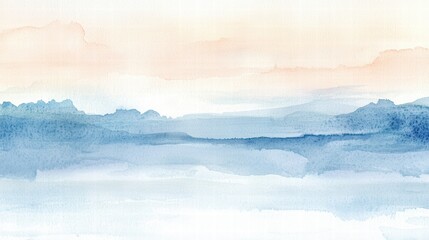 Fototapeta premium Serene Watercolor Landscape with Soft Blue and Peach Tones