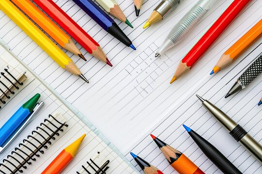 High Detail Image of a Collection of Notebooks Pens Pencils