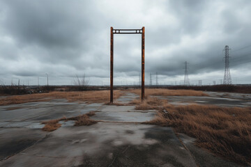 Open structure on concrete in a field landscape.