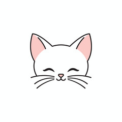 Cute Minimalist White Cat Face Illustration with Pink Ears and Happy Expression for Pet Lovers and Animal Enthusiasts