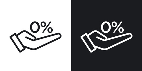 Zero percent icons set in black and white stroke lines