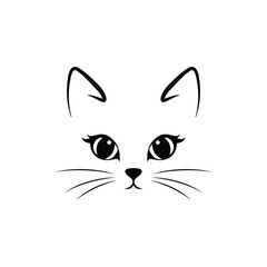 Cute Minimalist Cat Face Illustration with Expressive Eyes and Delicate Whiskers for Pet Lovers and Graphic Design

