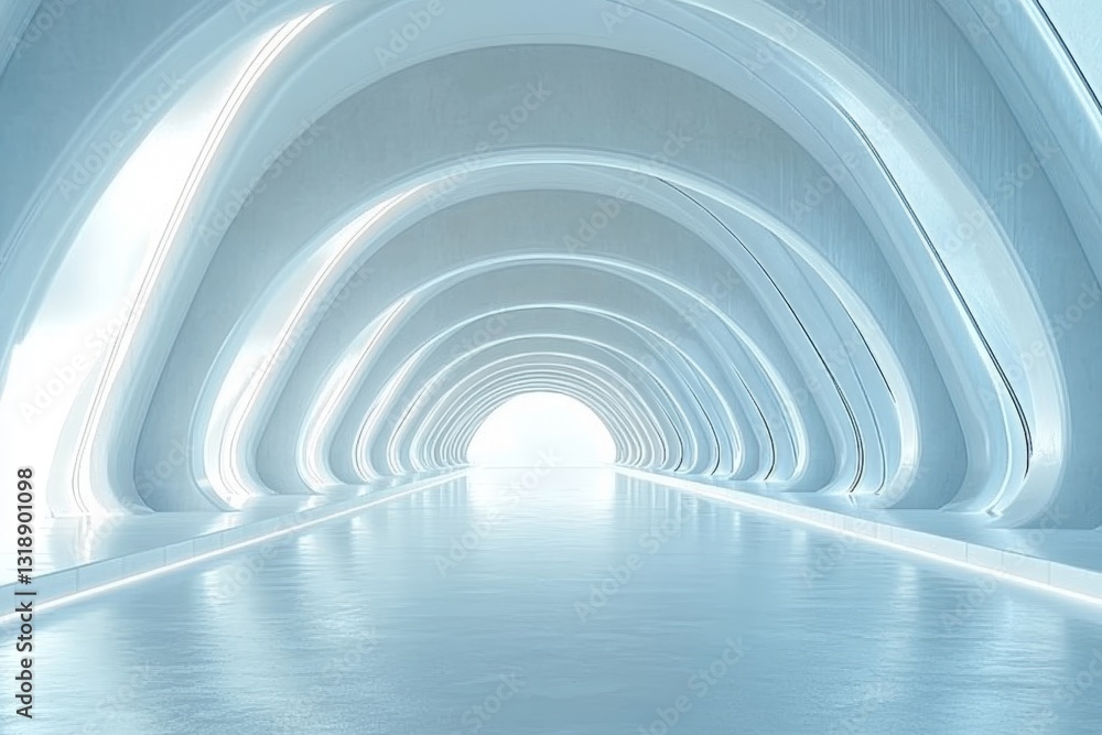 Poster futuristic hallway with sleek design and bright illumination, creating a modern atmosphere in a spac