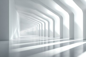 Obraz premium Modern architectural hallway featuring stark white walls and dramatic light play creating a serene atmosphere