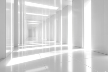 Obraz premium Bright, modern corridor with striking light patterns in a minimalist architectural space