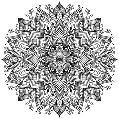 A line art mandala design illustration of a coloring page 