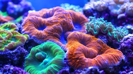 Obraz premium Coral Reef Close-Up: Vibrant Sea Life & Intricate Marine Ecosystem 