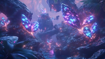 Alien Jungle with Cybernetic Vines and Luminescent Flowers