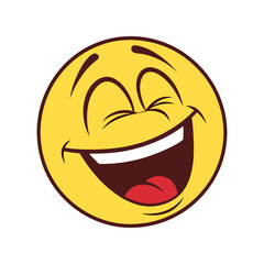 laughing emoji face on black background transparent png. classic yellow smiley with open mouth and joyful expression. cartoonish happy emoji with teeth and tongue.
