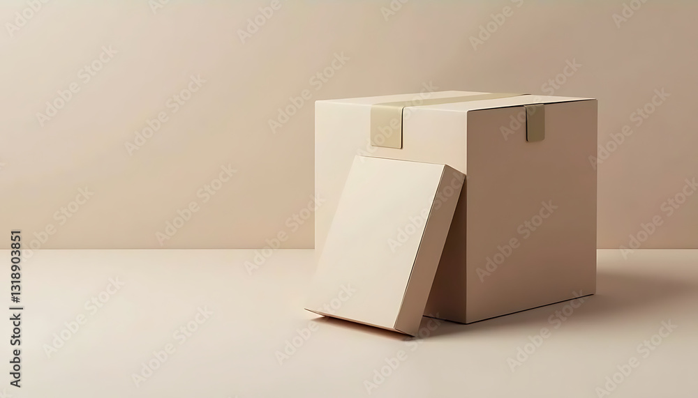 Poster cardboard box with an open lid on a muted background