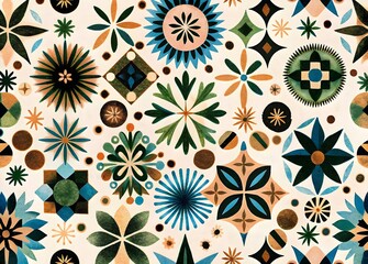 Colorful Geometric Patterns Floral Shapes Vintage Design Art