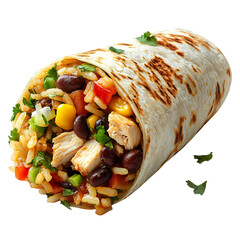 Chicken Burrito with Black Beans and Corn Isolated on Transparent Background