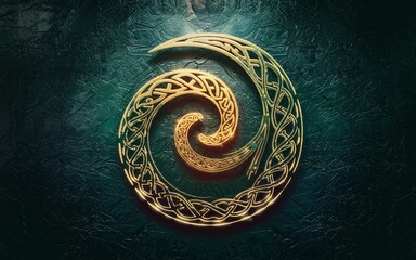 Obraz premium Golden Celtic Spiral on Dark Teal Stone