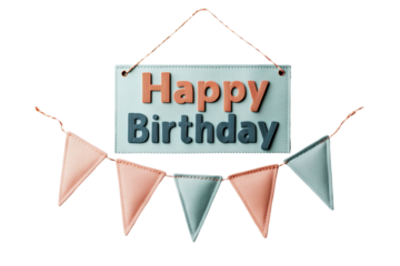 Happy Birthday Banner mit Wimpelgirlande – PNG mit transparentem Hintergrund

