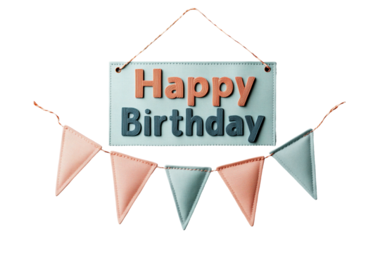 Happy Birthday Banner mit Wimpelgirlande – PNG mit transparentem Hintergrund


