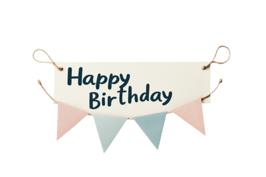 Happy Birthday Banner mit Wimpelgirlande – PNG mit transparentem Hintergrund

