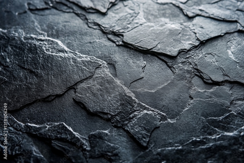 Poster natural slate rock surface with intricate textures and patterns displaying shades of gray and black 