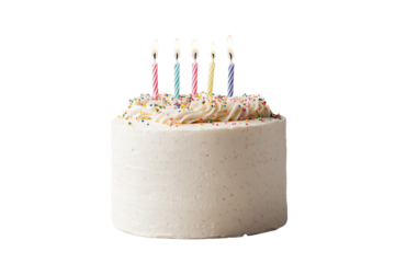 Geburtstagstorte mit brennenden Kerzen und Streuseln – PNG mit transparentem Hintergrund

