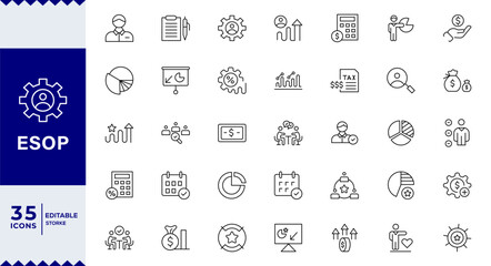 ESOP line icons set.Modern ESOP Icons - High-Quality Graphics for Finance, Corporate Plans,Includes Employee, Stock, Ownership, Plan,