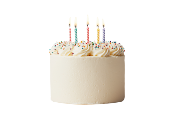 Geburtstagstorte mit brennenden Kerzen und Streuseln – PNG mit transparentem Hintergrund

