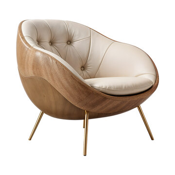 Modern sculptural lounge biege chair, isolated on transparent background, png