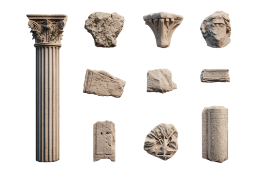Antike Säulenfragmente und Steinruinen – PNG mit transparentem Hintergrund

