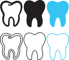 Tooth icon. Dental clinic logo. Human teeth vector illustration. Blue dentistry logotype. Oral hygiene concept. Dentist sign. Molar tooth enamel symbol. Simple tooth pictogram design.