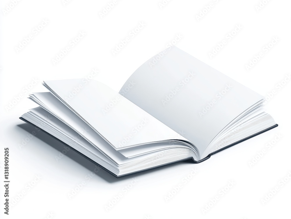 Poster open blank book with empty pages showcasing minimalistic design and shadows