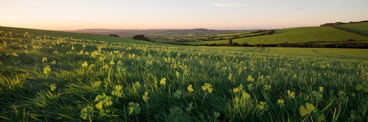 Fototapeta premium Sunrise over a rolling green field