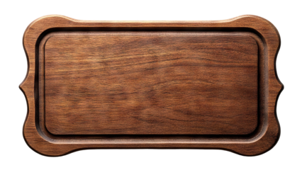 Blank polished wooden nameplate with carved details, isolated on transparent cutout background