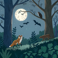 wolf and moon