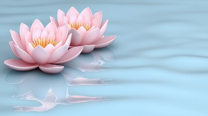 Two Pink Lotus Flowers on Calm Blue Water