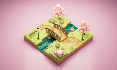 아이소메트릭 벚꽃 나무 공원 Isometric Cherry Blossom Park