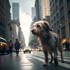 dog walking in the street