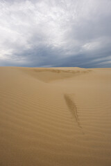 Ripple sand dune pattern with cloudy sky.
