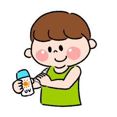 日焼け止めを塗る男の子