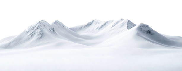 Pristine alpine peaks covered in fresh snow, isolated on transparent cutout background