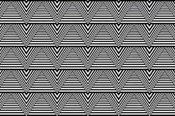 Abstract geometric pattern with stripes, lines, triangle, ornament, grid, lattice, piramid, architecture. Black and white or monochrome optical art background, decor, wallpaper, banner, print, etc..